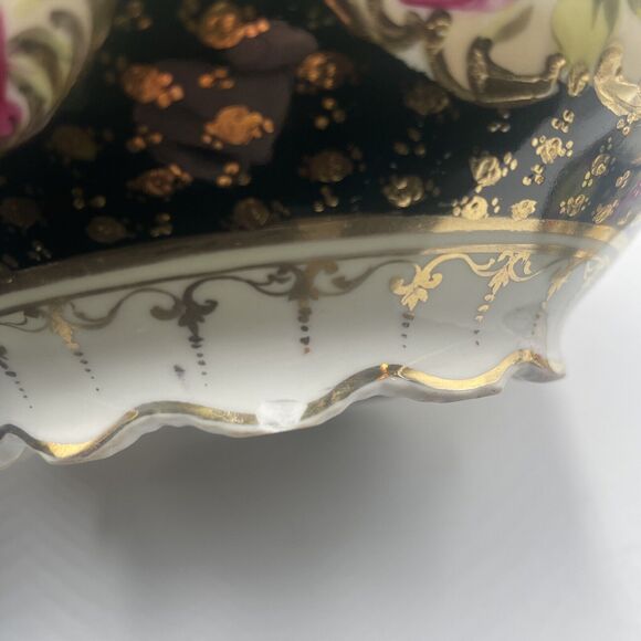 VTG Japanese‎ Porcelain Moriage Hand Painted 2 Handles Covered Serving Bowl Gold - Picture 2 of 15